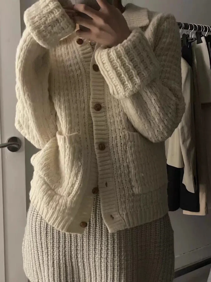 سترة Kim Ji Hyun المحبوكة المكتنزة المفتوحة سترة كلاسيكية فضفاضة وناعمة كسول سترة نسائية خريفية طويلة Sve ولكن... #3