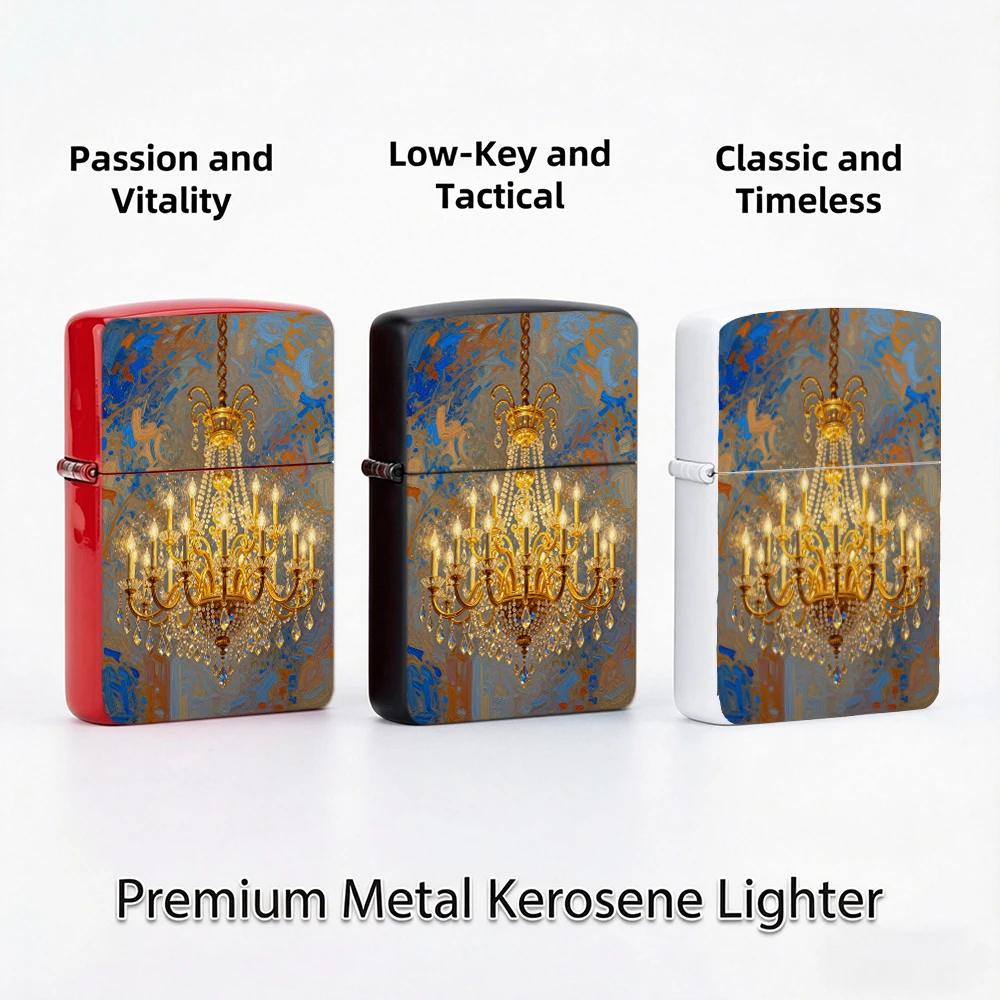 Flip Top Lighter Vintage Gold Crystal Chandelier Oil Painting Pattern lighters vintage lighters for smokers Collectible Gift