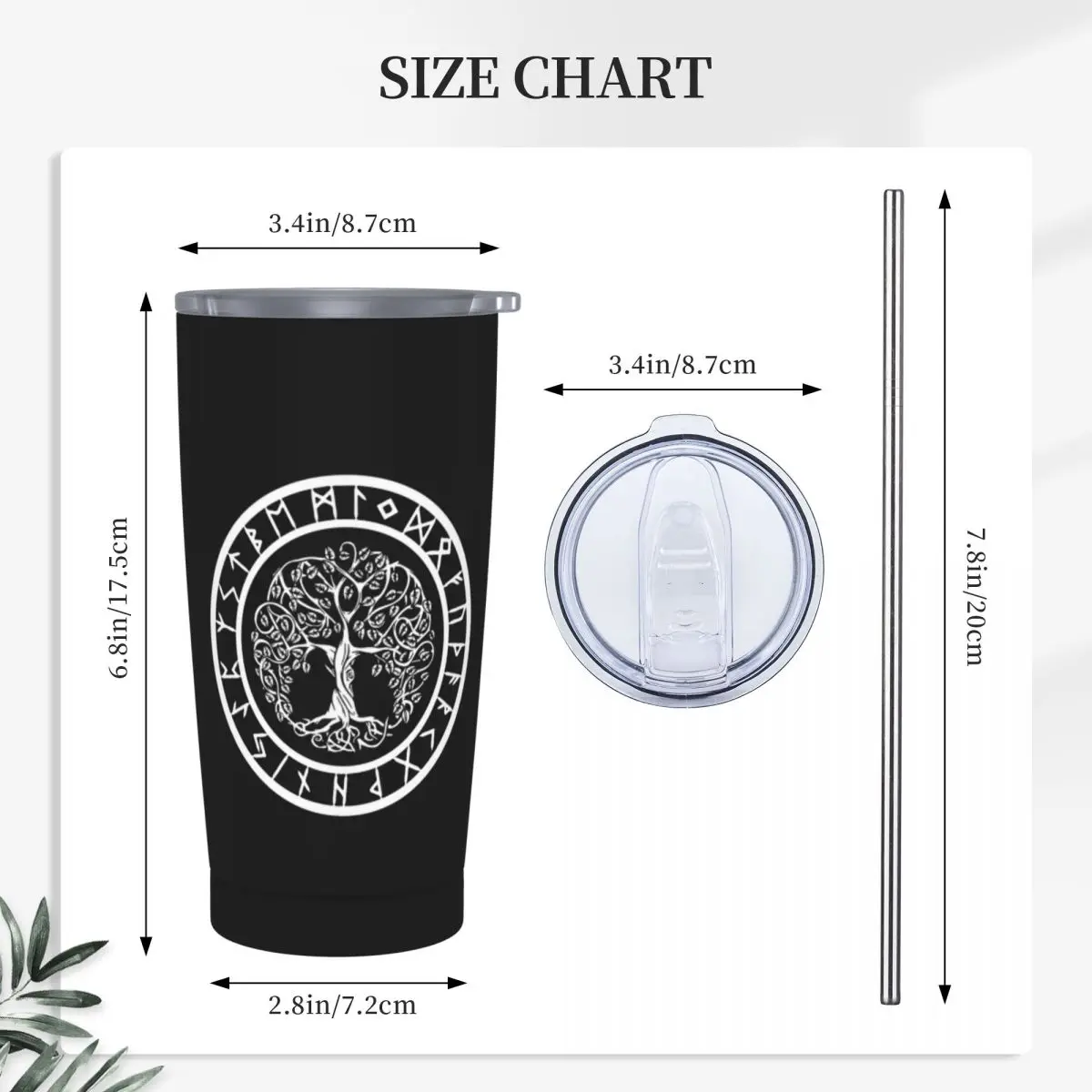 Nordic Viking Scandinavn Odin Symbol Stainless Steel Tumbler Vacuum Insulated Mugs Thermal Cold Cup Straw With Lid 20oz