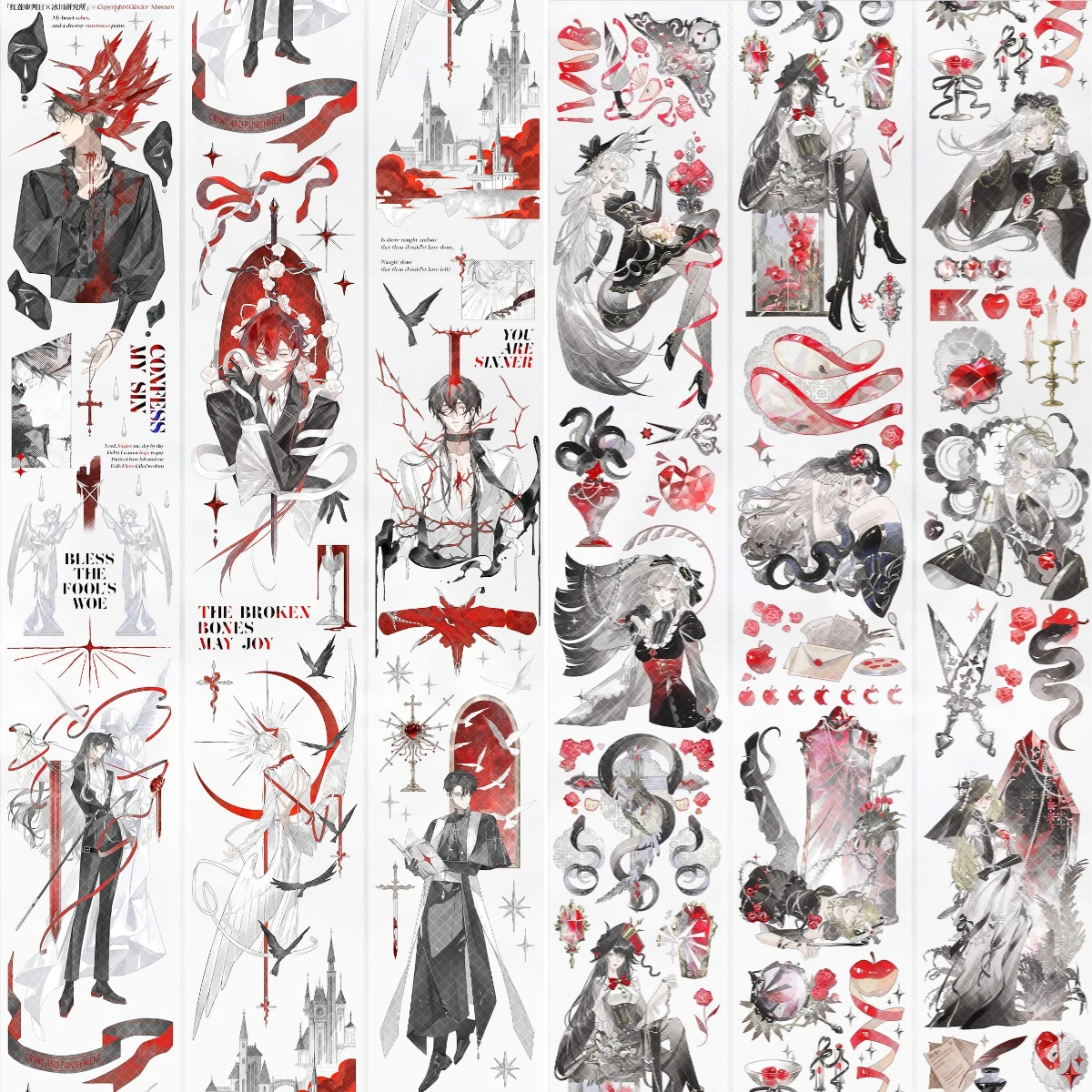 9.1 5M Roll Red Lotus Judgment Day Series Glitter Die Cut Washi Tape Scrapbooking Journal DIY Sticker Decorative
