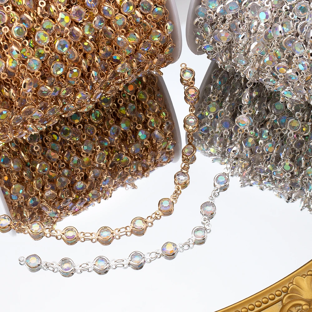 1Meter Glass Bead Copper Necklace Chain Colorful Crystal Beads Beaded Chain Accessories for DIY Handmade Jewelry Making Material