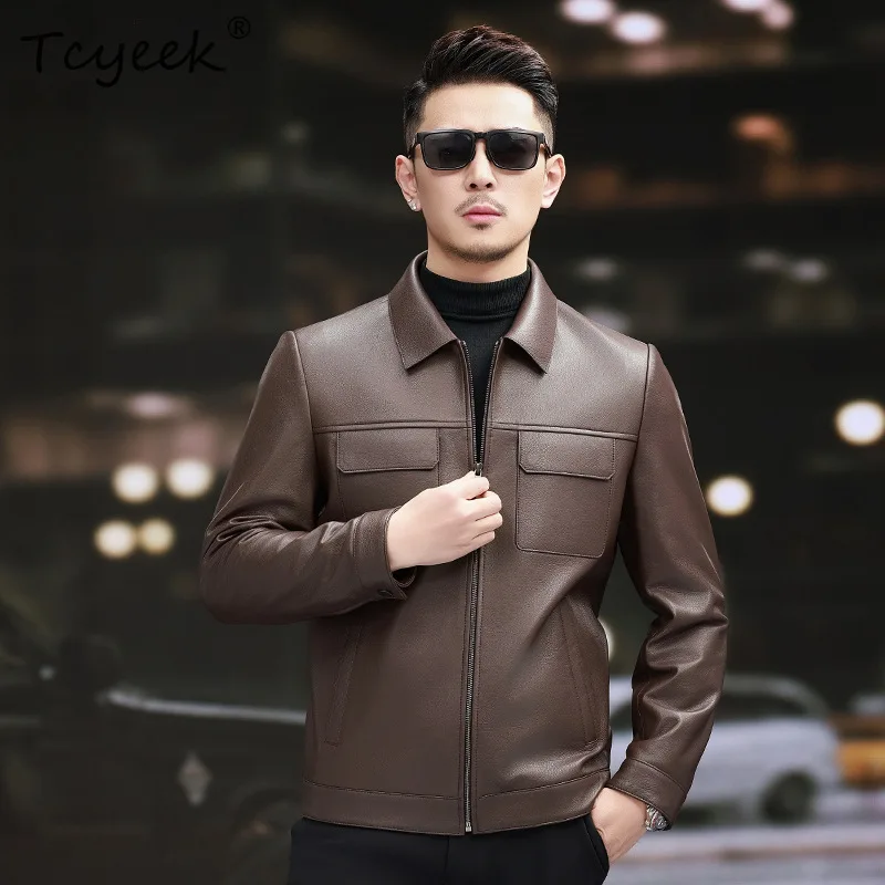 

Tcyeek Real Sheepskin Genuine Leather Jacket for Men Spring Autumn Clothes Business Casual Mens Coats Chic 2025 Куртка Мужская