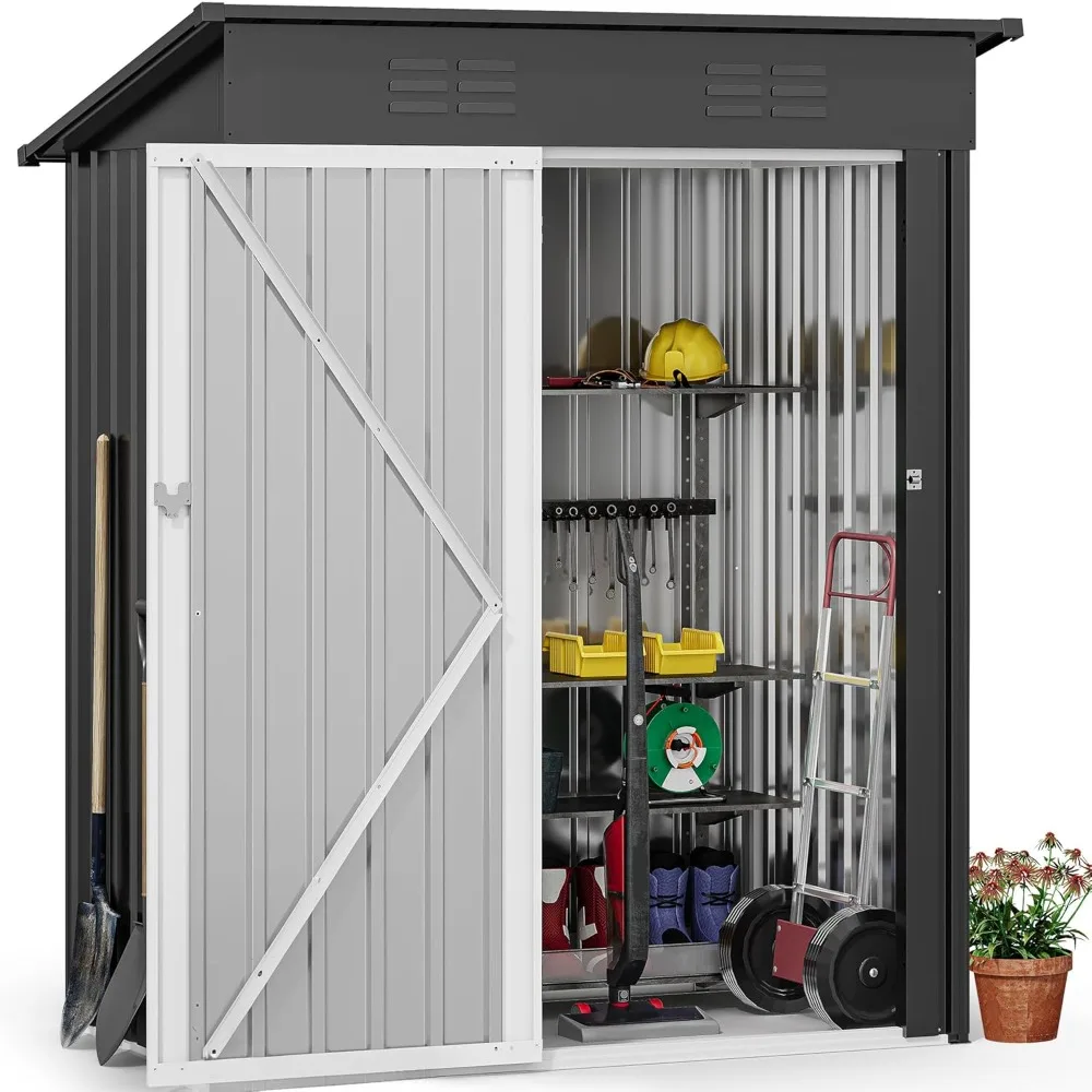 

Metal Outdoor Storage Shed 5x3ft, Lockable Tool Sheds Storage with Air Vent for Garden, Patio, Lawn to Store Garbage Can, Lawnm