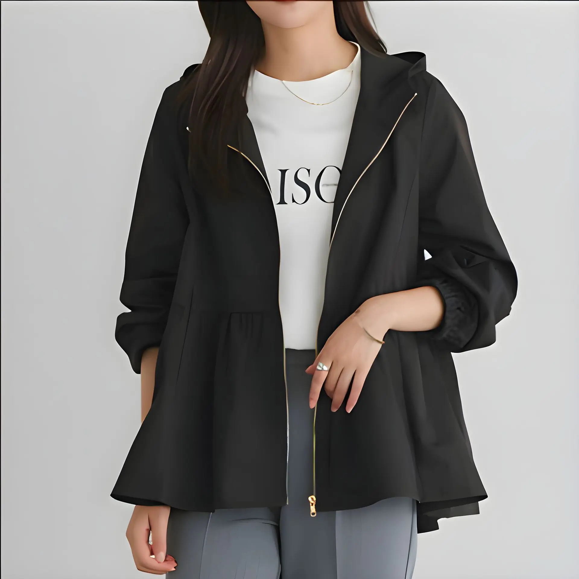 Hooded Trench Coat for Women 2026 Spring and Autumn Winter New Style, Loose Casual Small Jacket Cardigan Solid Color Regular