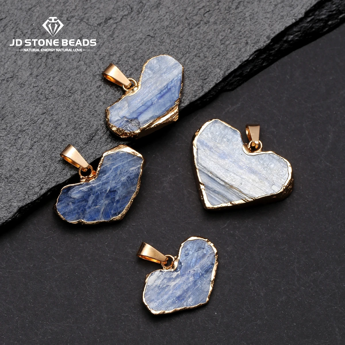 1 Pc Natural Kyanite Heart Pendant Raw Stone Gold-Plated Necklace Healing Crystal Chakra Jewelry for Women Men Spiritual Gift
