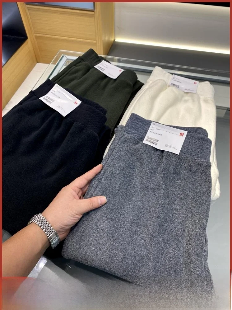 

Waed Fce Thiened Winter Casual Pants for Men Simple Sle Warm Youthful Straight Leg Long Trousers