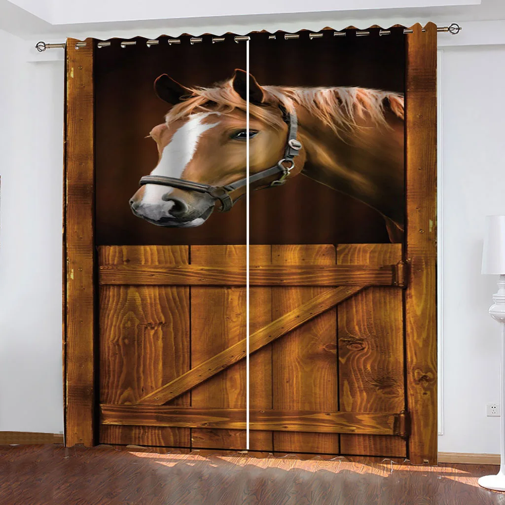 Curtains For Living Room Extra Long 3D Animal Realistic Horse Blackout Curtain, Room Curtain Bedroom Window, Balcony Drapes