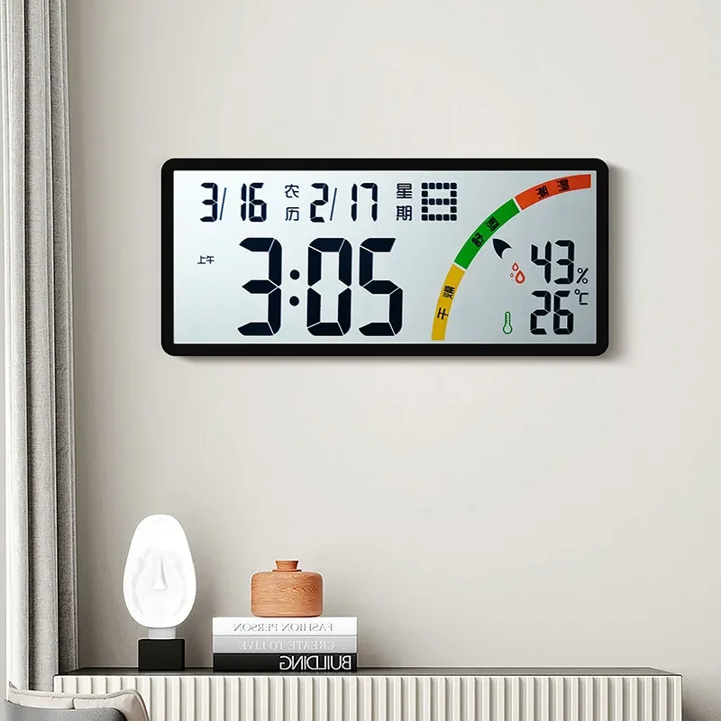 Large LCD Digital Wall Clock with Temperature Humidity Display Simple Electronic Desk Alarm Clock Lunar Calendar Home Office