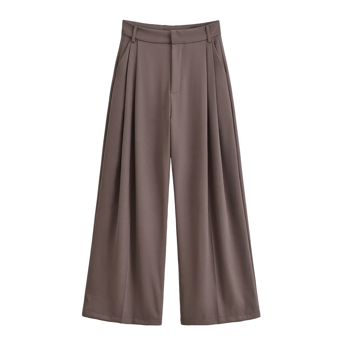 Vintage Side Pockets Zipper Fly Pants Casual Female Trousers Mujer Women Spring Autumn Fashion High-Waist Double-Pleated Pants