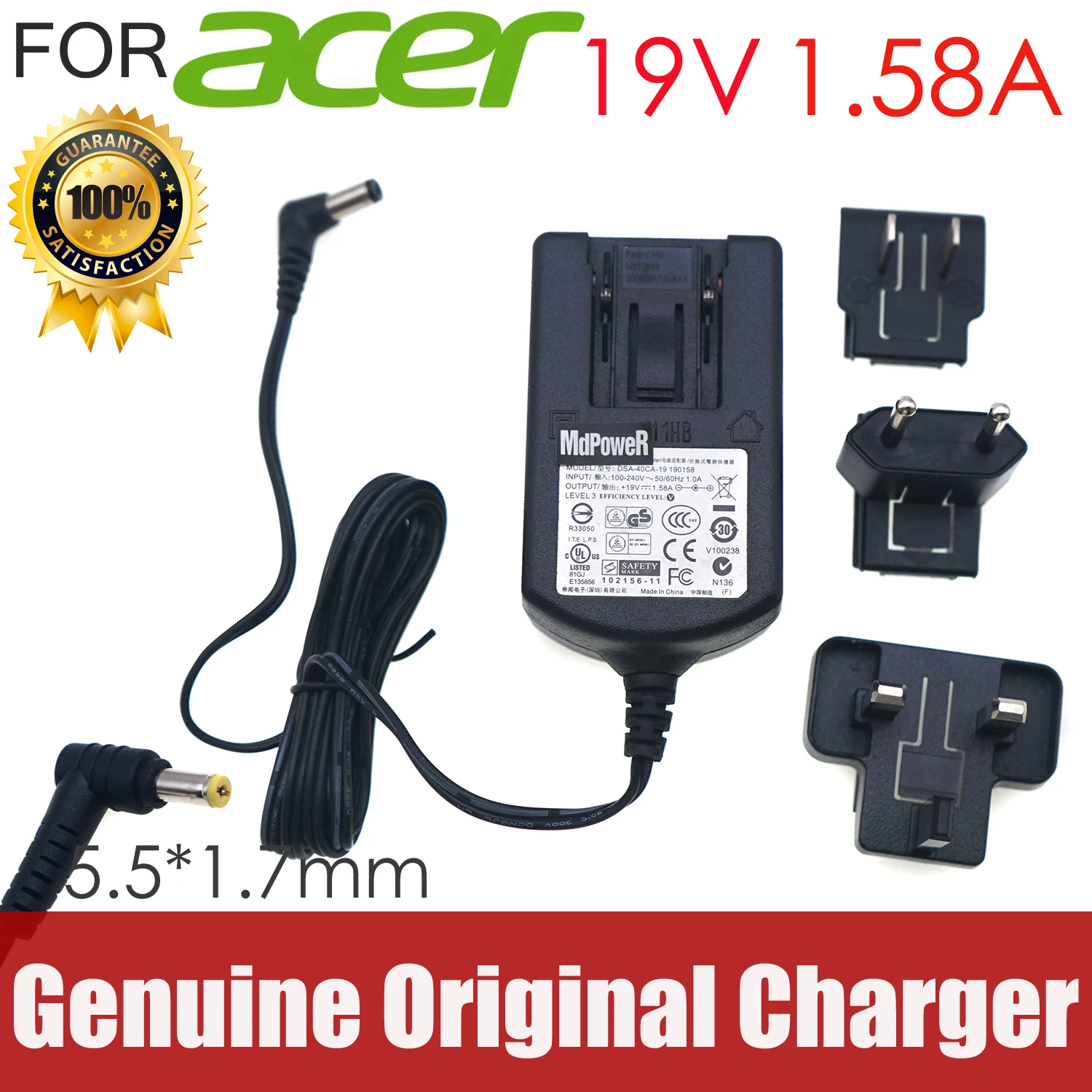 

19V 1.58A FOR ACER LCD monitor AC adapter Power supply S220HQL G196WL S190WL G206HQL S242HL G236HL S235HL G227HQL S200HQL V195WL