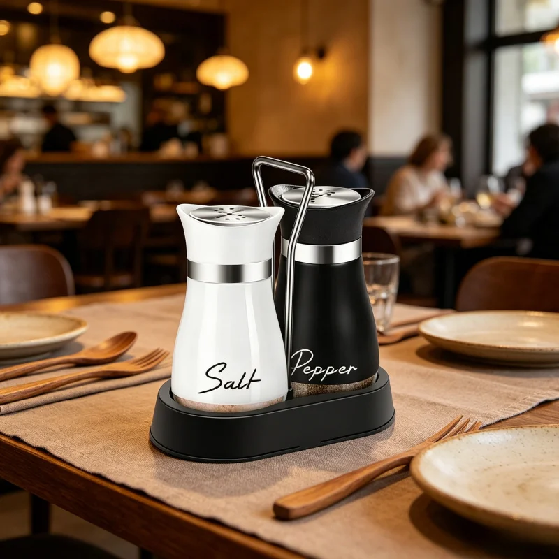 Kitchen Glass Spice Bottle Adjustable Refillable Salt and Pepper Shakers 2pcs Set with Shelf Spice Dispenser With Pour Holes