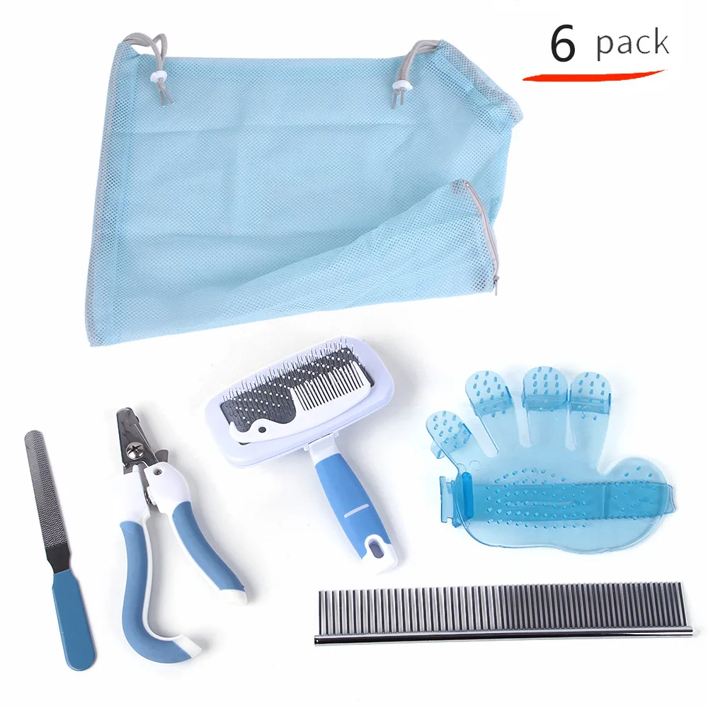 6pcs/lot Mesh Cat Grooming Set Bathing Bag Comb Glove Cats Washing Bags For Pet Nail Trimming Injecting Anti Scratch Bite