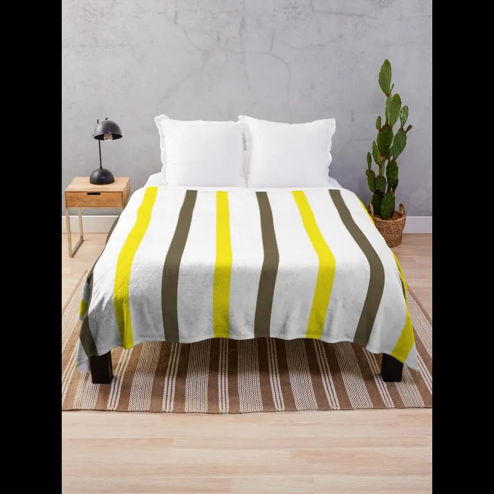 Acogedora manta a rayas amarillas y marrones para sala de estar, sofá cama, mantas suaves de forro polar a cuadros