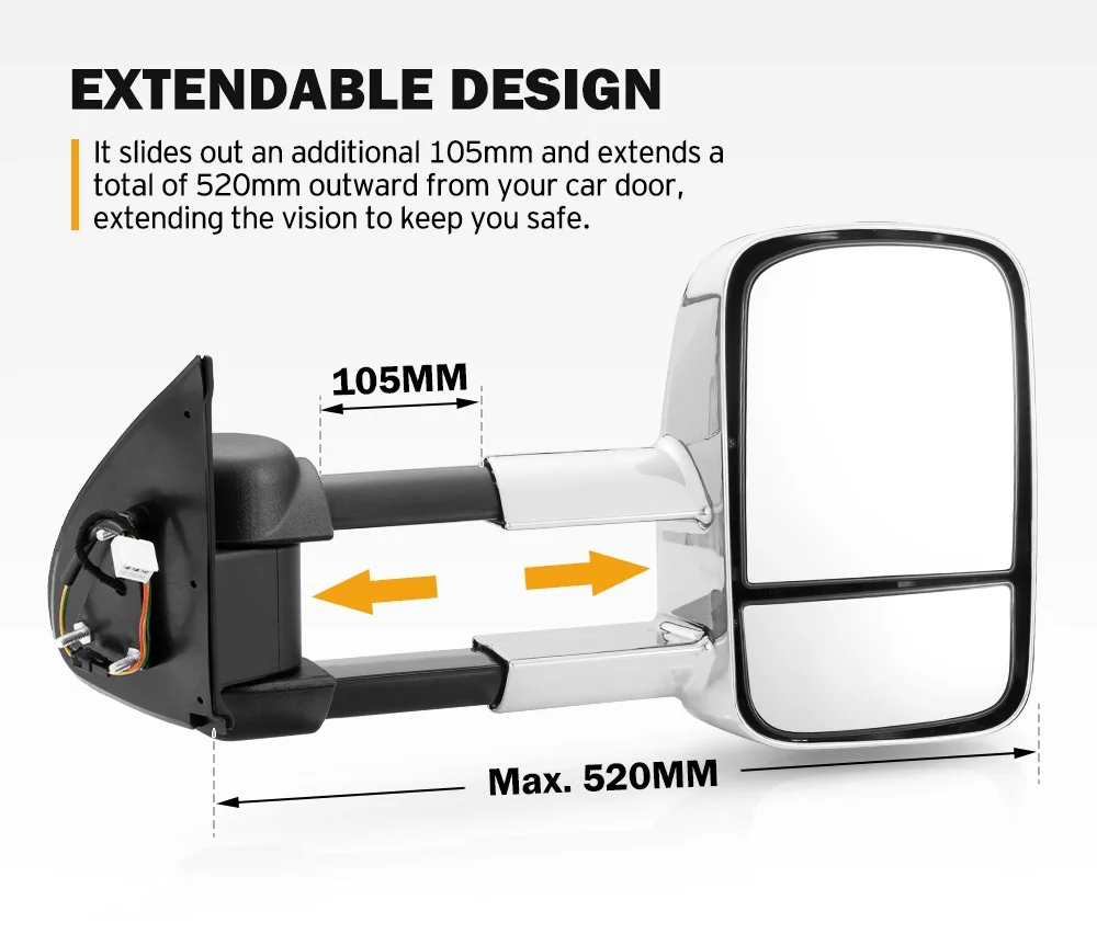 SAN HIMA Extendable Side Rearview Towing Mirrors for Mitsubishi Triton MQ/MR 2015 - onAR