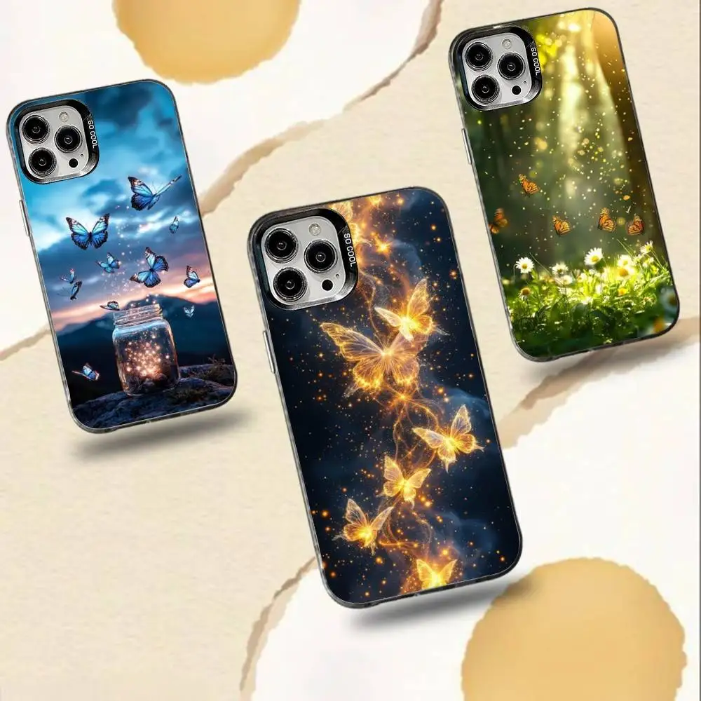 

L-Luminous B-butterfly-ES Phone Case For iPhone 16,15,14,13,12,11,Pro,Max,Plus,Mini,XS,SE Anti Fall Black Matte Hard Bumper