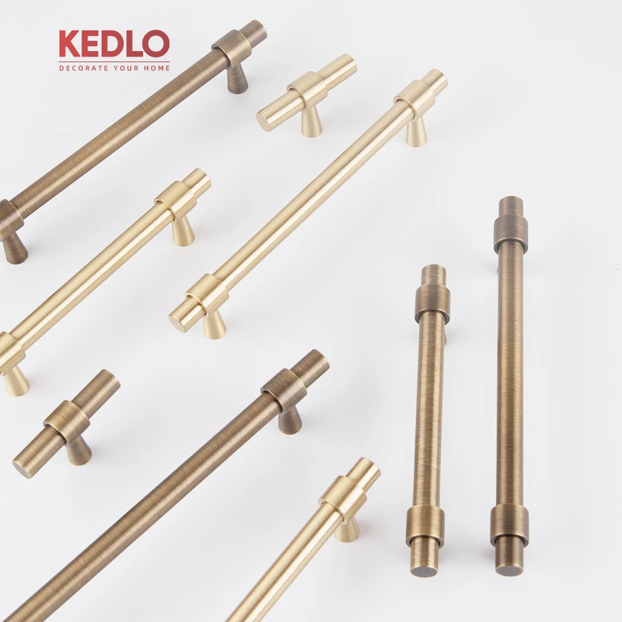 KEDLO Moderne Schlichtheit Massives Messing Gebürstetes Messing 500mm Schubladengriffe Antik-Messing T-Griff Küchenschrankgriff – Detail 6