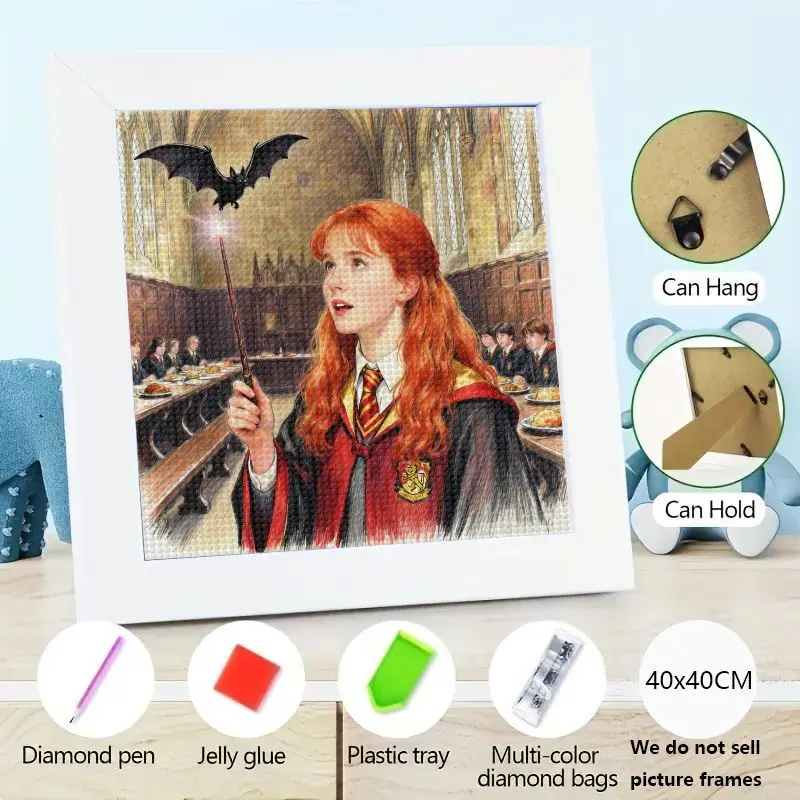 1 unidad de Harry Potter Hermione Granger 5D DIY Kit de pintura de diamante, taladro completo bordado de diamantes de imitación brillantes arte de punto de cruz, icono