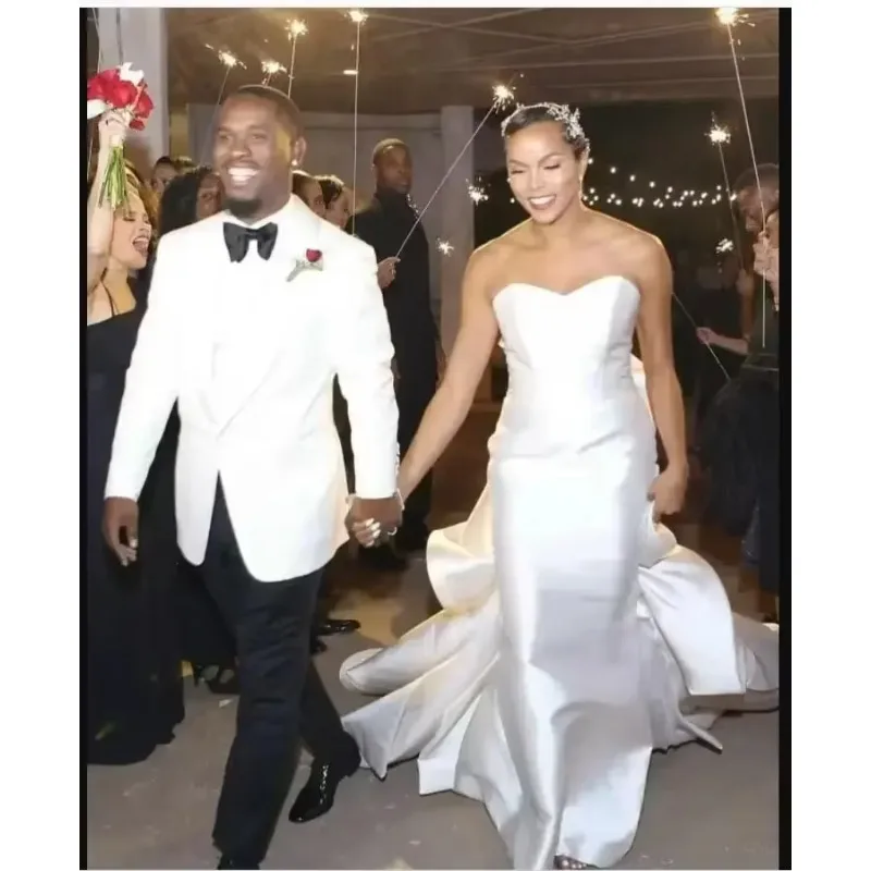 Vestido De novia De satén sin tirantes personalizado con volantes en la espalda tren capilla Vestidos De Novias vestido De novia africano De talla grande