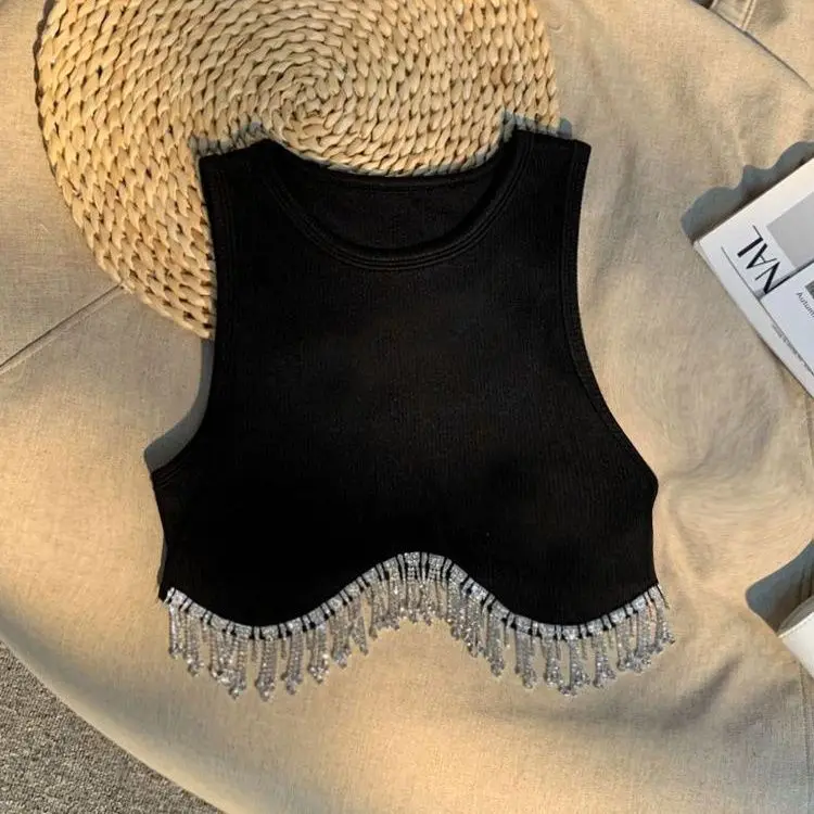 25 Summer New Girl's Tank Top Sleeveless Top Tassel Fashion Korean Version Sweet and Spicy Western Style Waist