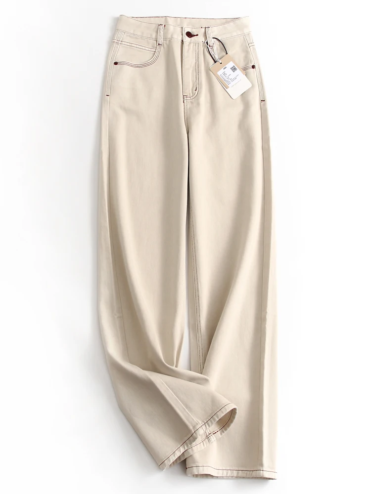 

High Waist Loose Fit Straight Leg Jeans Women's Pure Cotton Wide Leg Jeans Lengthening Legs Effect Spring New Style J472