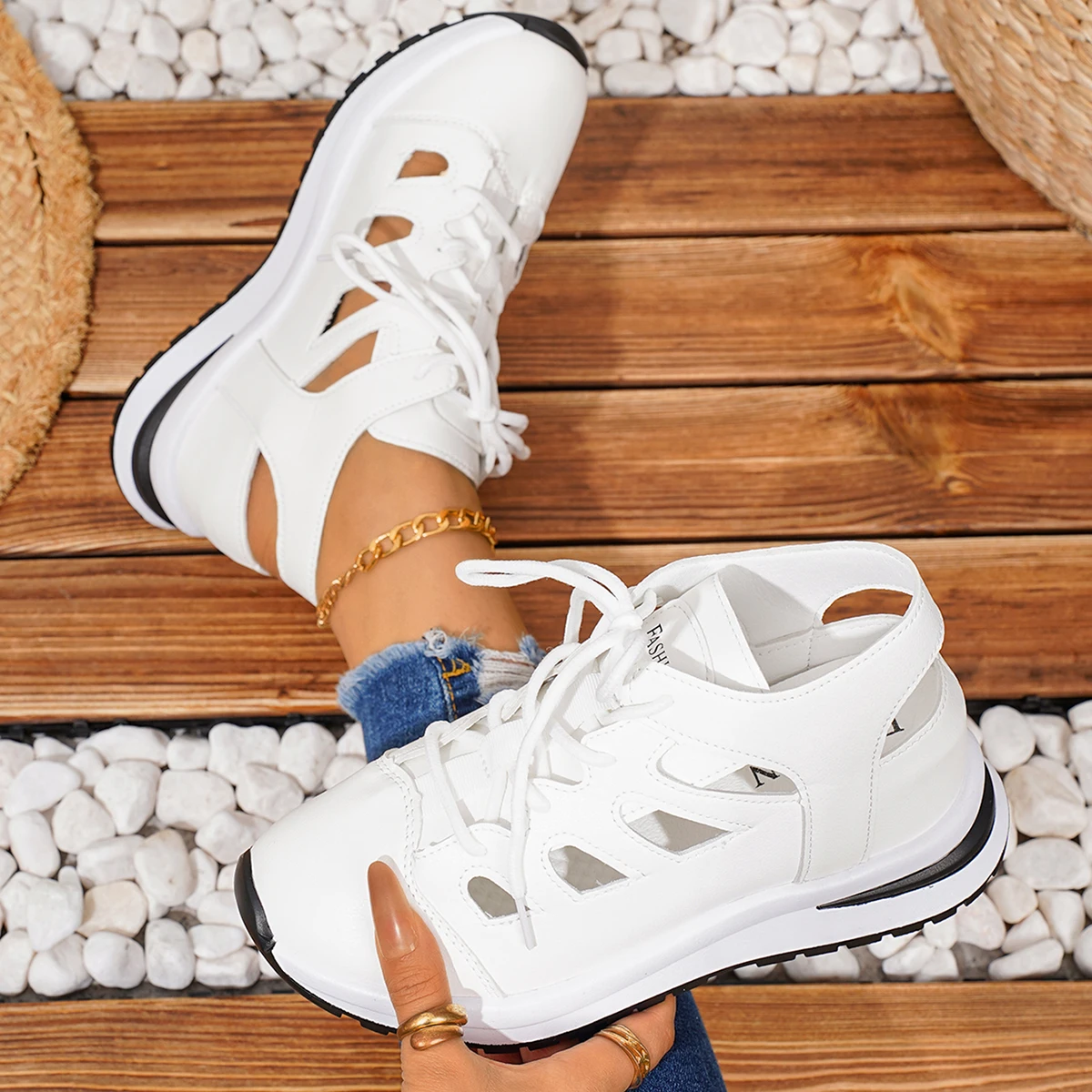 Damen-Sandalen, neue hochwertige Schnür-Riemensandalen für Damen, neue geschlossene Zehenpartie, für Büro und Karriere, Sommer, solider Keilabsatz, Größe 36–43