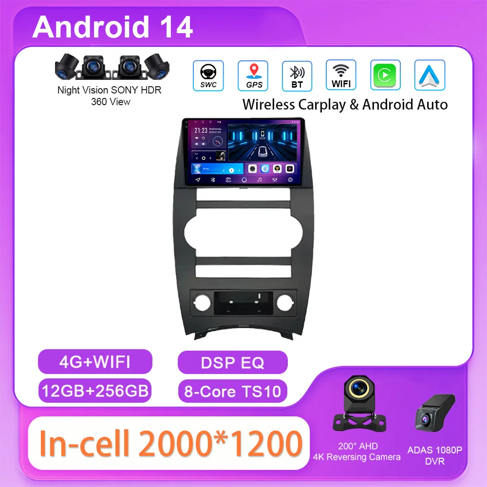 

Android 14 Radio Stereo For Jeep Cherokee Commander XK 2007 2008 Auto High-Performance CPU Multimedia Video Player Bluetooth 4G
