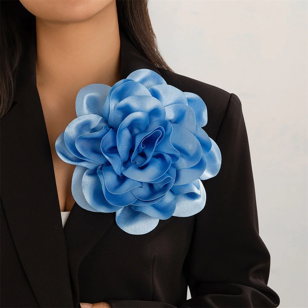 19cm Exaggerate Big Fabric Flower Brooch for Women 2024 Trendy Personality French Flower Brooch Handmade Pin Suit Jewelry