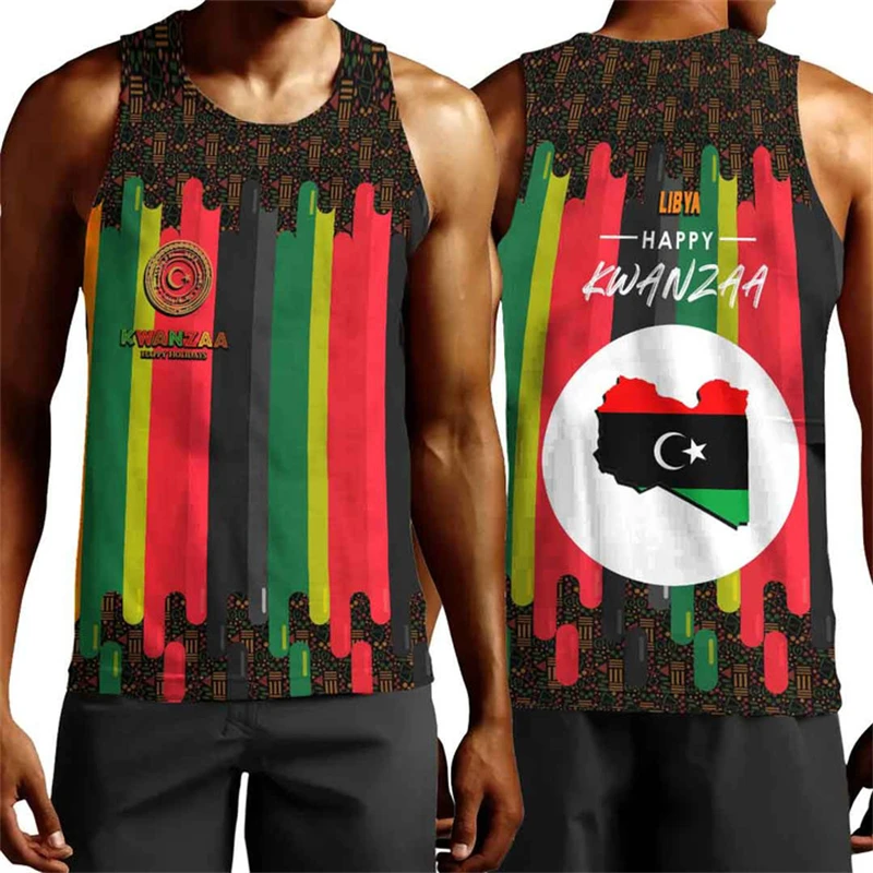 

State Of Libya Flag Map Graphic Tank Top For Men Clothes Africa Country Vest Dashiki Paisley Fashion National Emblem Waistcoat