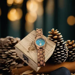 Relojes de madera para mujer, esfera de diamante simulado, regalos personalizados de aniversario, estilo elegante, relojes de pulsera de cuarzo originales para mujer