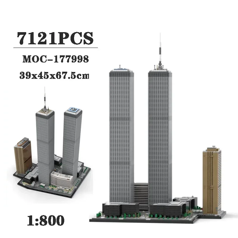 Classic Custom Building Blocks MOC-177998 Large Architecture WTC Stitching Model 7121pcs Puzzle Birthday Christmas Toys Gifts