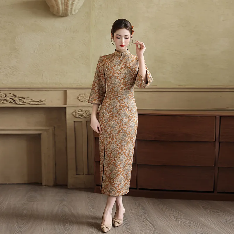 New Chinese Style Suzhou Long Sleeved Cheongsam Improved Young Women's High-end Evening Dress Spring Autumn Qipao Dress