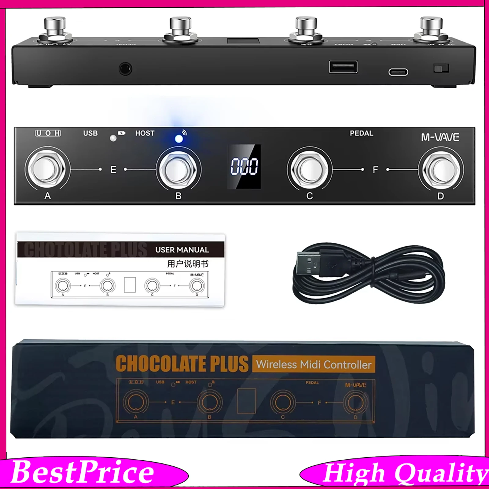 M-VAVE Chocolate plus Wireless MIDI Controller BT Rechargeable with MIDI Host Interface Control Function