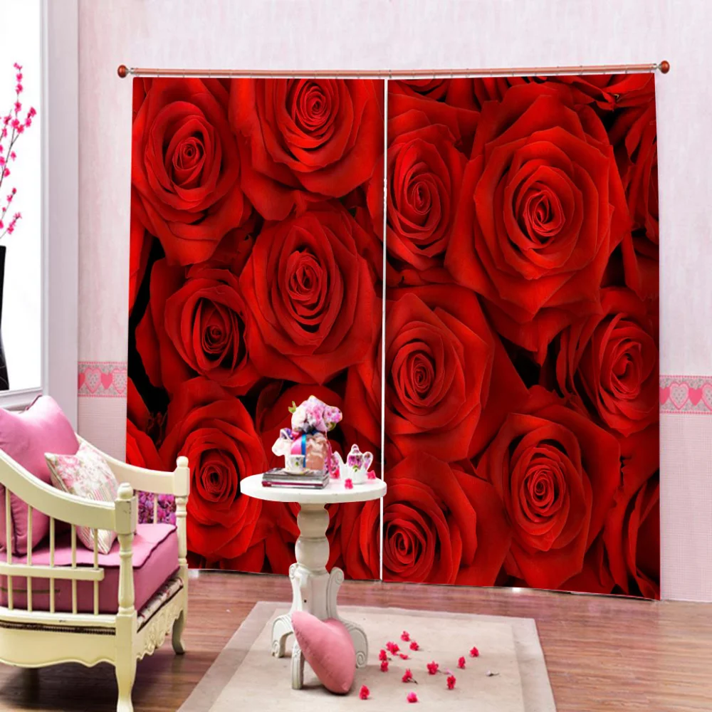 Photo red rose curtains Window Curtains for Living Room Bedroom Decor 3D Printing Waterproof Fabric