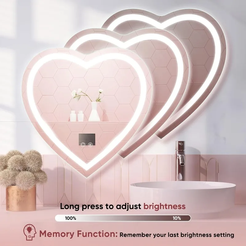 LED Bathroom Mirror with Lights Heart Shaped 32