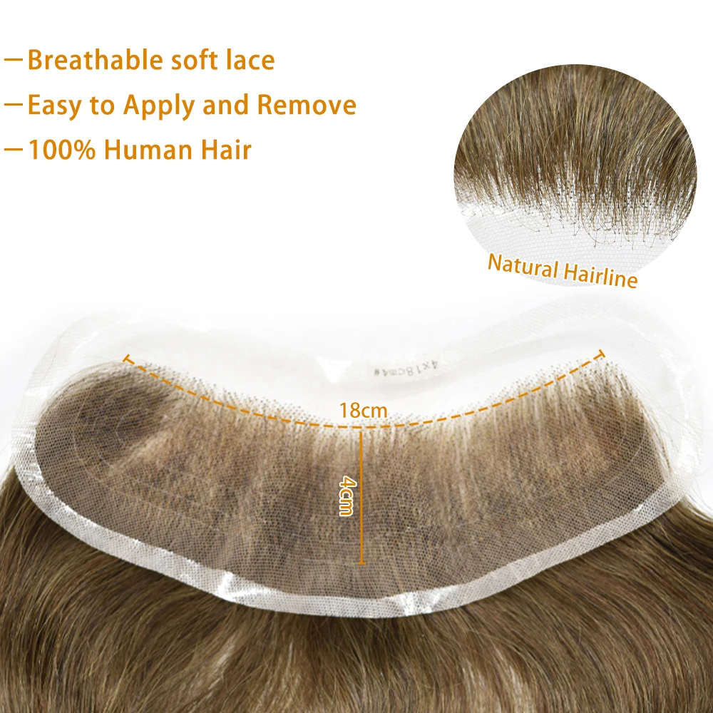 Mens Frontal Hairpiece 4X18CM Men Hair Replacement System Human Hair Capillary Prosthesis Toupee For Men Hairline Receding Wig