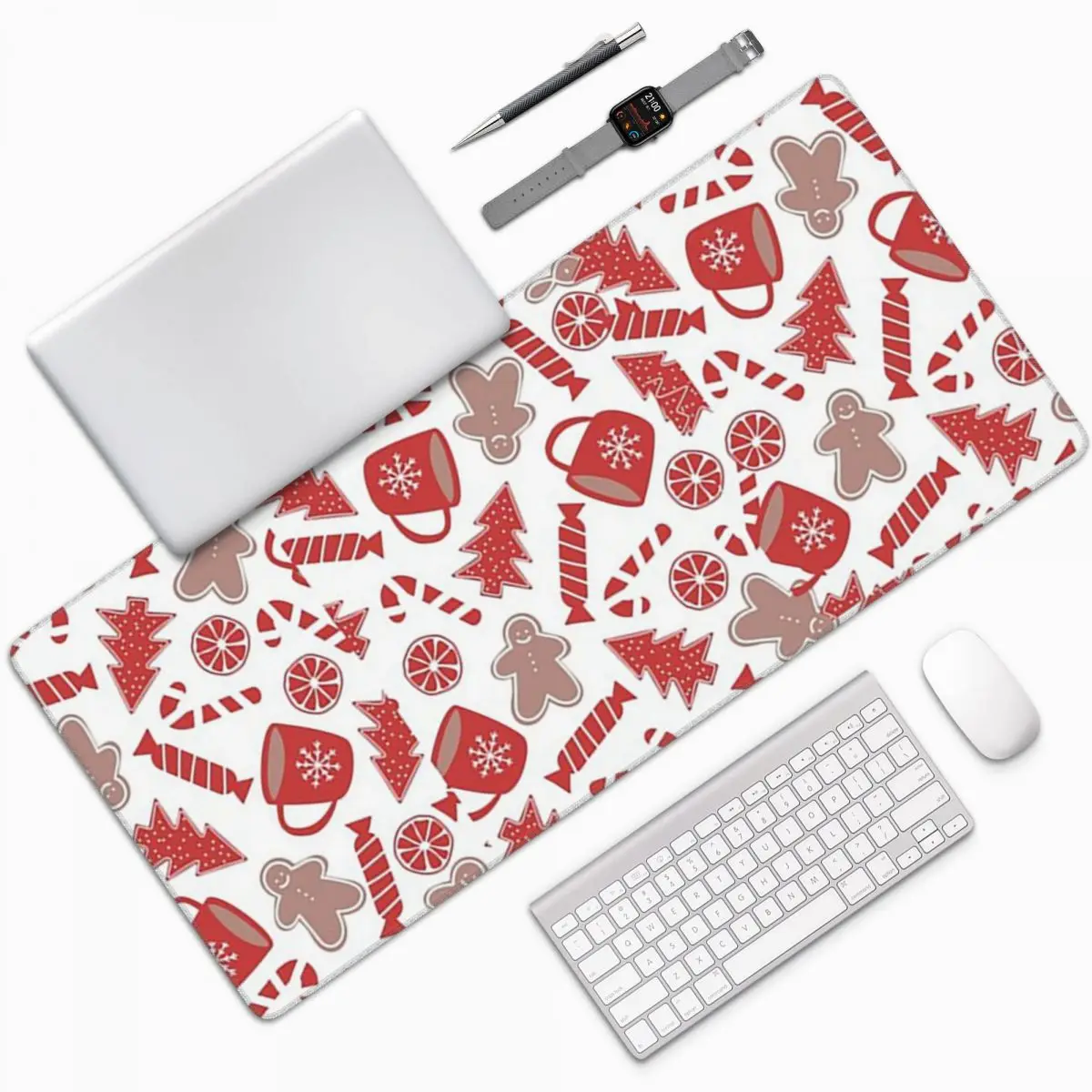 Christmas Gingerbread Candy Canes Large Mouse Pad Computer Keyboard Mouse Mat PC Laptop Desk Mat Office Accessories Table Mats