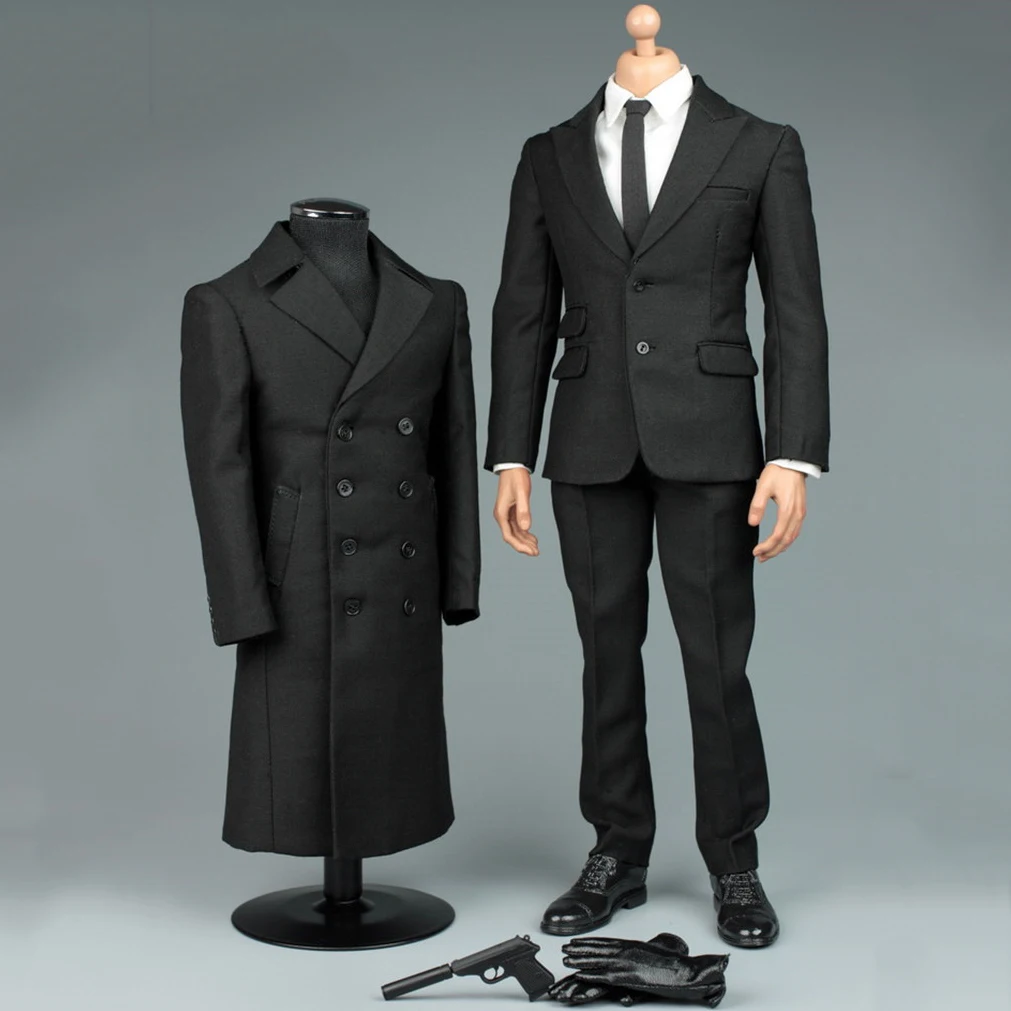 VORTOYS V1006 1/6 Scale 007 Black Coat Suits Set Male Soldier Clothes Model Fit 12'' Action Figure Body Dolls