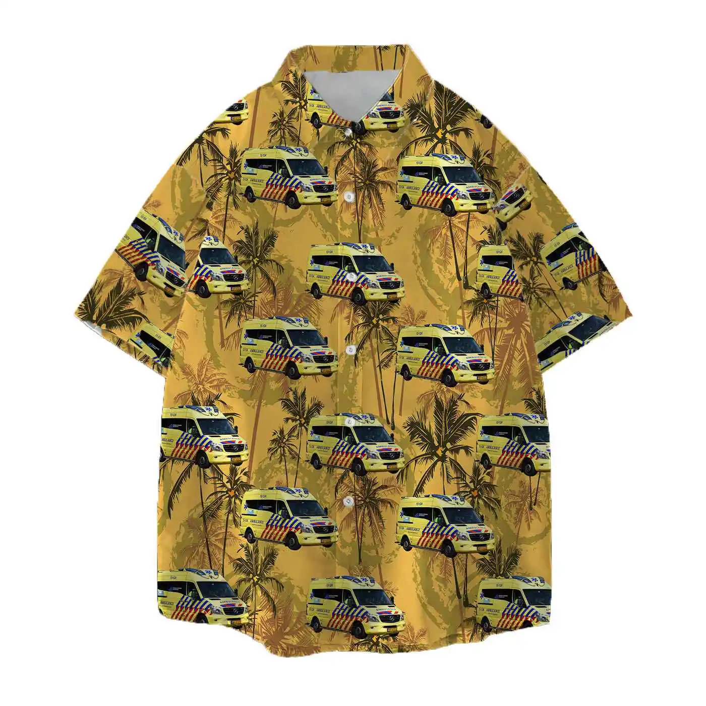 Jumeast-camisa hawaiana de ambulancia para hombre, camisa Vintage Y2K con gráfico de palmera Aloha, blusa holgada de playa para coche, ropa de moda