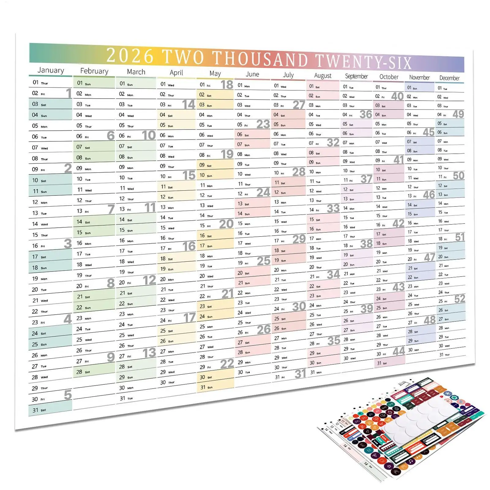 تقويم حائط للعام الجديد لعام 2026 مع ملصقات جدول كتابة مخطط شهري ملصق تقويم حائط سنوي للمنزل والمكتب والمدرسة