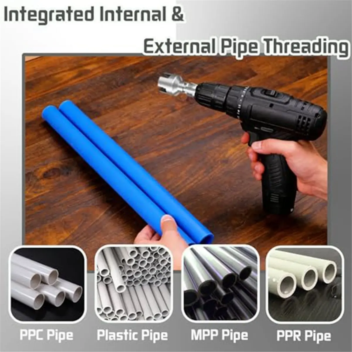 A10R 2PCS PVC Pipe Threading Tool Integrated Internal & External Pipe Threading Tool for 1/2'', 3/4'' Dies for Electric Drill