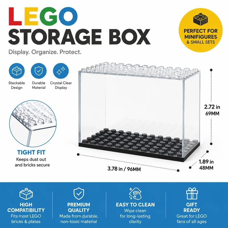 Acrylic Minifigure Display Case, Stackable Dustproof Box for LEGO Building Blocks Action Figures Toys and Collectible Storage