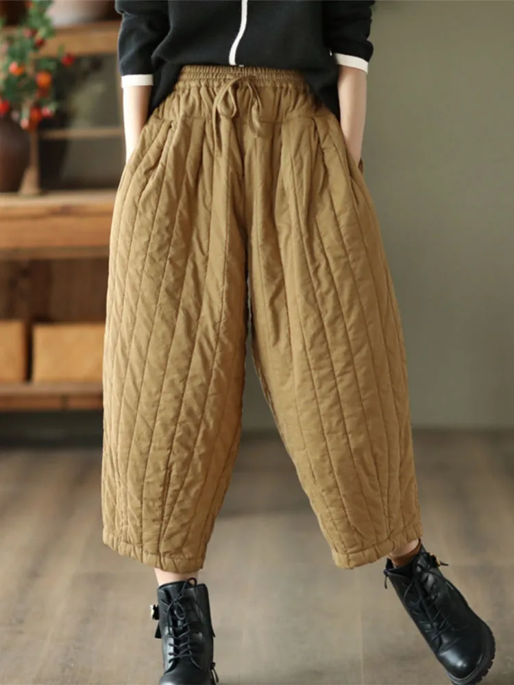 Max LuLu 2022 Womens Winter Fashion Loose Vintage Warm Padded Wide Pants Female Luxury Casual Thicken Trousers Harajuku Clothes