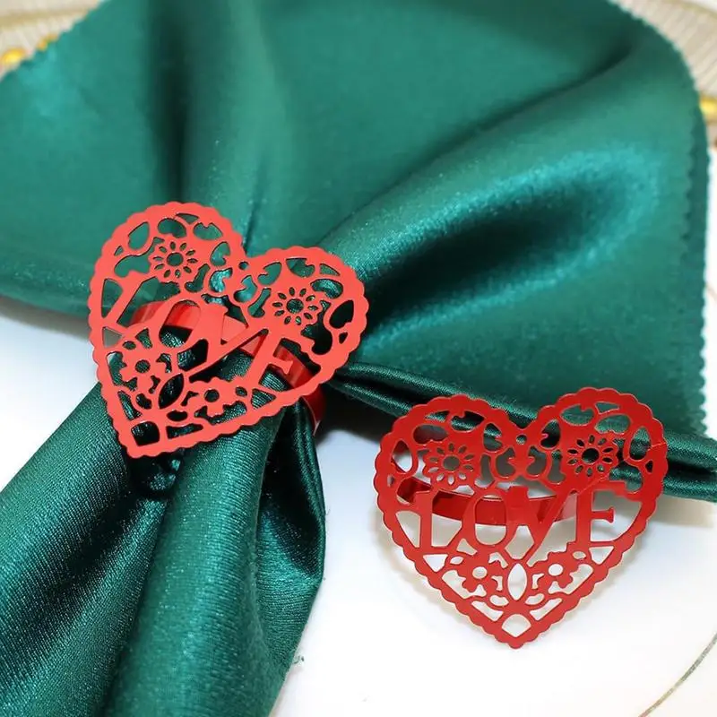 

Valentine's Day Napkin Rings Hollow Out Heart Tissue Holder 6pcs Party Towel Buckles Dining Table Supplies Festival Party Decor