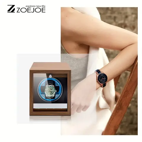 ZOJOE Single Slot Watch Winder Wood Grain Pattern LED Light USB Cable Transparent Lid Watch Storage Box Holiday Gifts For Men