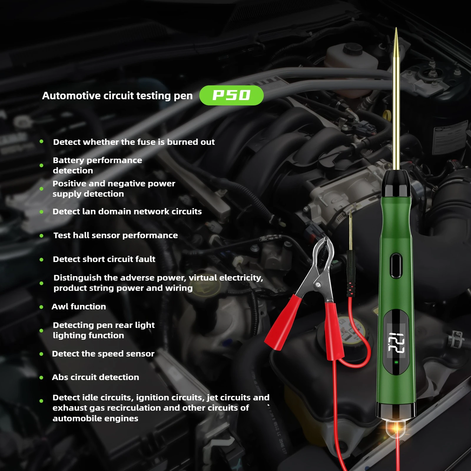 

Автомобильный цифровой дисплей, тестер для обнаружения, ручка, тестер для обслуживания неисправностей, автомобильное обслуживание электрических цепей P50, 12 В