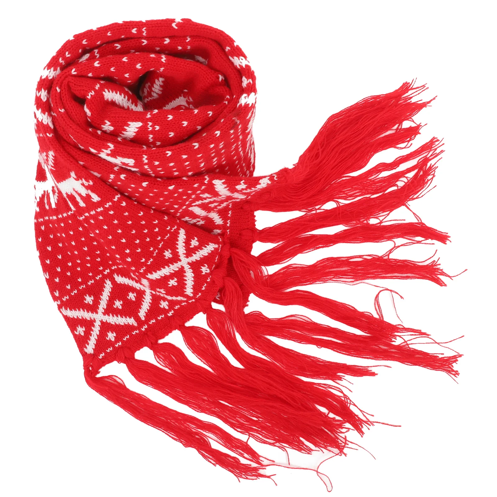 

Scarf for Men Christmas Fawn Theme Tassel Winter Warm Knitted Wool Red and Women