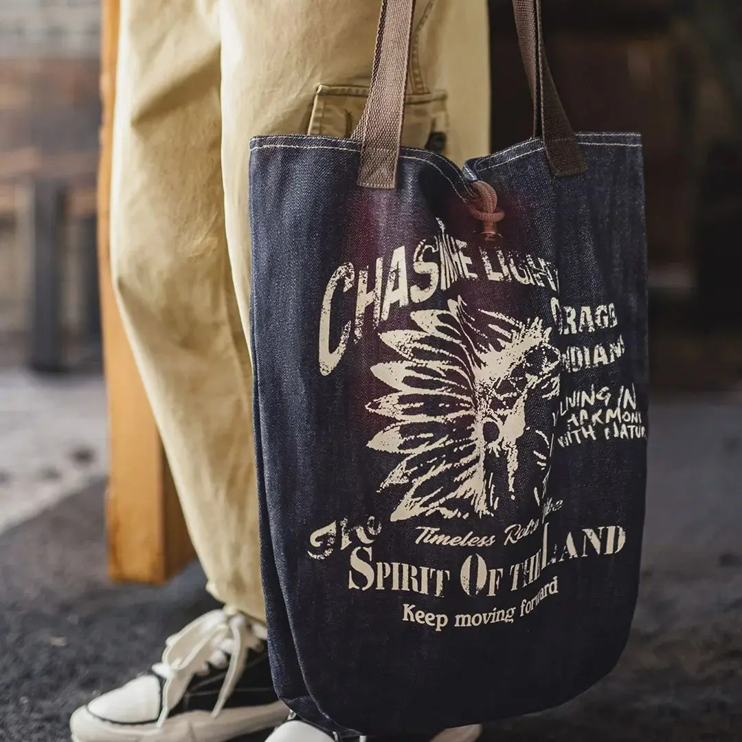 Maden Vintage denim draagtas met Indiaas patroon Grote capaciteit enkele schoudertassen Commuter handtas voor mannen en vrouwen