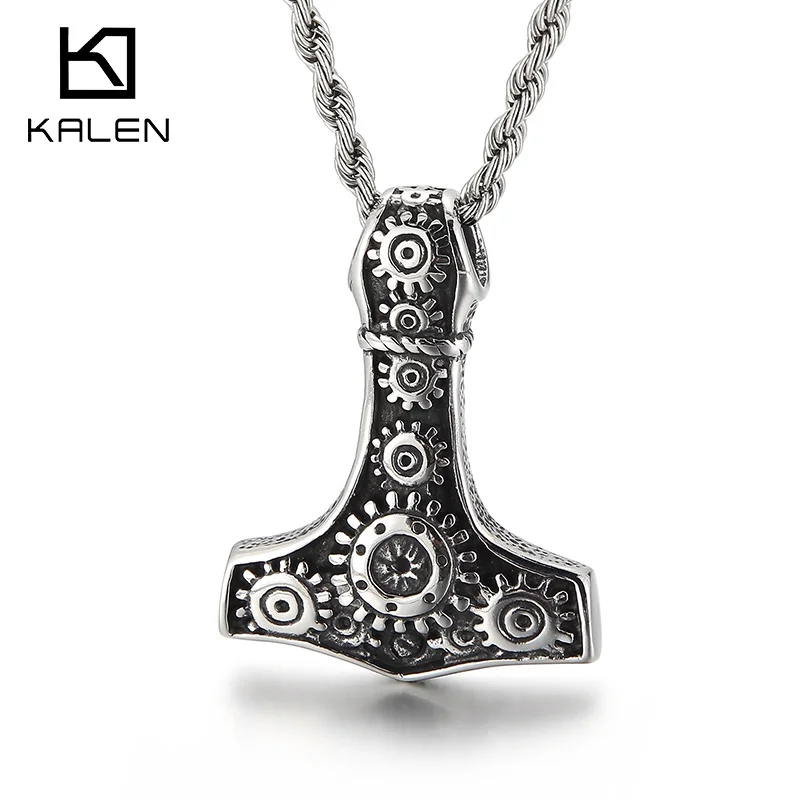 Thor hammer Mjolnir Vikings Necklaces Men Amulet Scandinavian Male Pendant with stainless Steel Chain Norse Jewelry