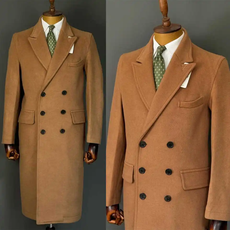 

Classic Wool Blend Coat For Men Double Breasted Peaked Lapel Wedding Tuxedos Formal One Piece Outwear Winter Jacket Custom Made