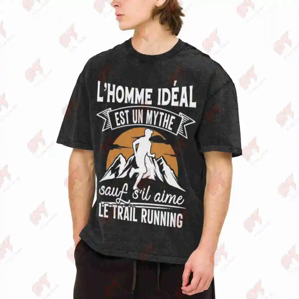 Trail Running Ideal Man Humor Runner Vintage Washed Tee Pure Cotton T-Shirt